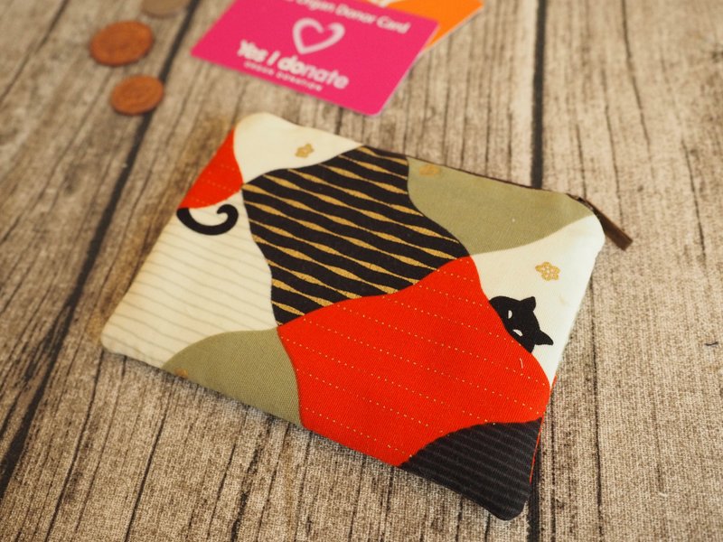 英國製作 和風躲貓貓圖案 咭片零錢包 小物包 - 零錢包/小錢包 - 棉．麻 多色