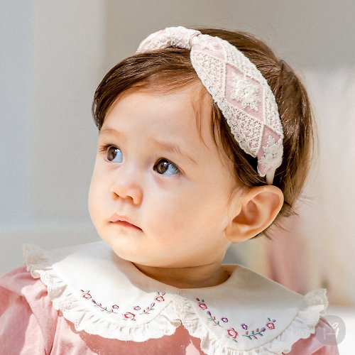 日安朵朵 Happy Prince 韓國製 Seilin粉白蕾絲女嬰兒童髮帶