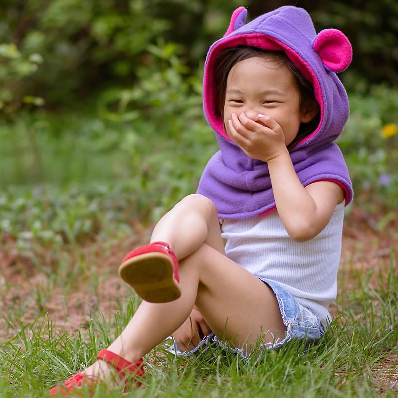 義大利Mondo Rotondo 脖圍+連帽設計 小熊暖暖帽圍(紫)2-5歲 - 圍兜/口水巾 - 棉．麻 紫色