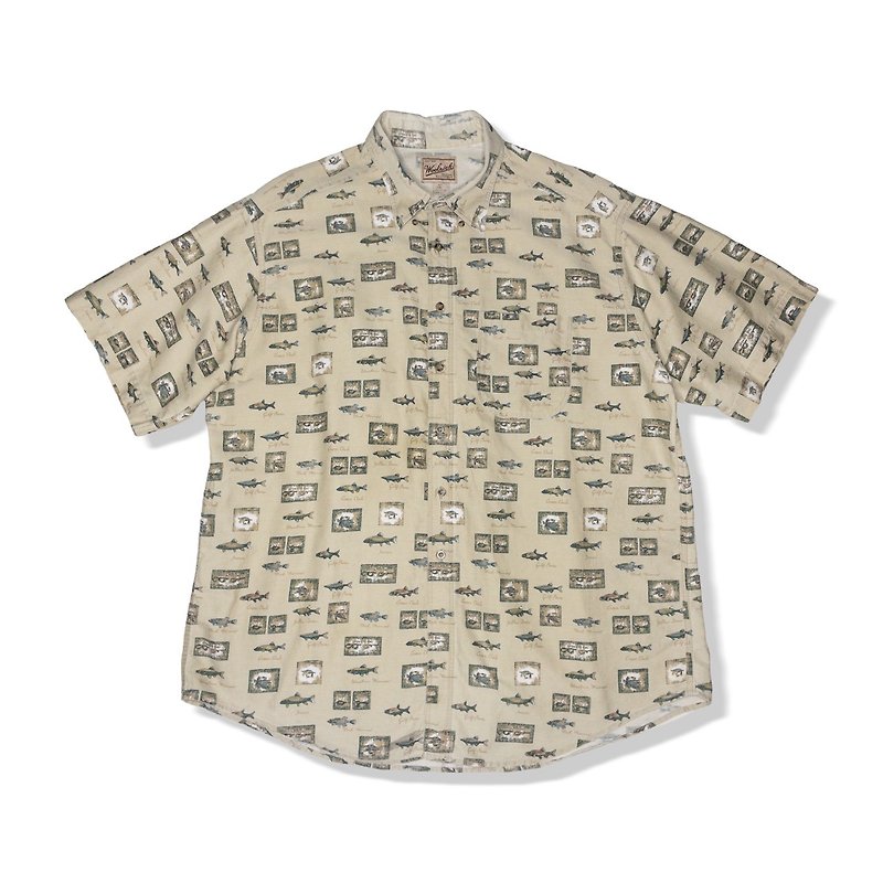 [About vintage selection] Woolrich ORIGINAL OUTDOORWEAR fish shirt - เสื้อเชิ้ตผู้ชาย - ผ้าฝ้าย/ผ้าลินิน สีกากี