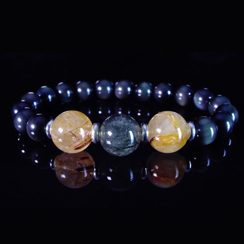 Silver Obsidian with Golden Rutilated Quartz Success Men's Bracelet QBR-00046 - Bracelets - Crystal 