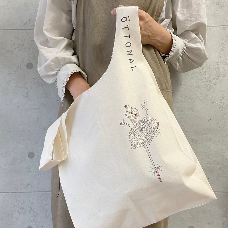 ผ้าฝ้าย/ผ้าลินิน กระเป๋าถือ ขาว - Cotton Marche Bag M size  White Cat