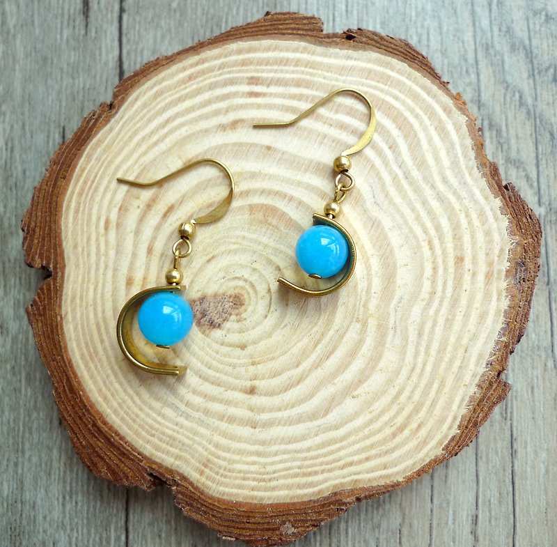 Misssheep-BN10-Natural Ore Series-Brass blue and white chalcedony earrings - ต่างหู - โลหะ 