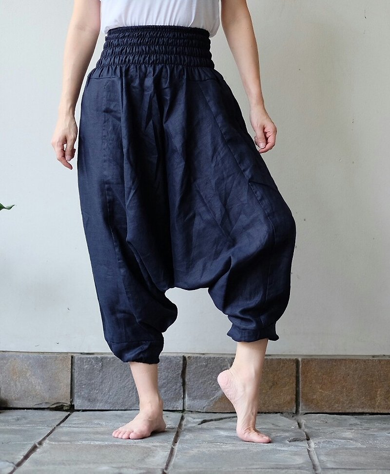 Nepali Navy Blue for Her - กางเกงขายาว - ผ้าฝ้าย/ผ้าลินิน สีน้ำเงิน