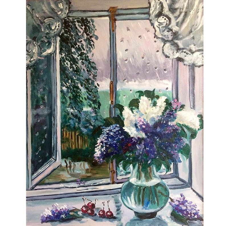 Lilac Flower Painting, Original Oil Painting on Canvas, Hanging  Painting - โปสเตอร์ - ผ้าฝ้าย/ผ้าลินิน 