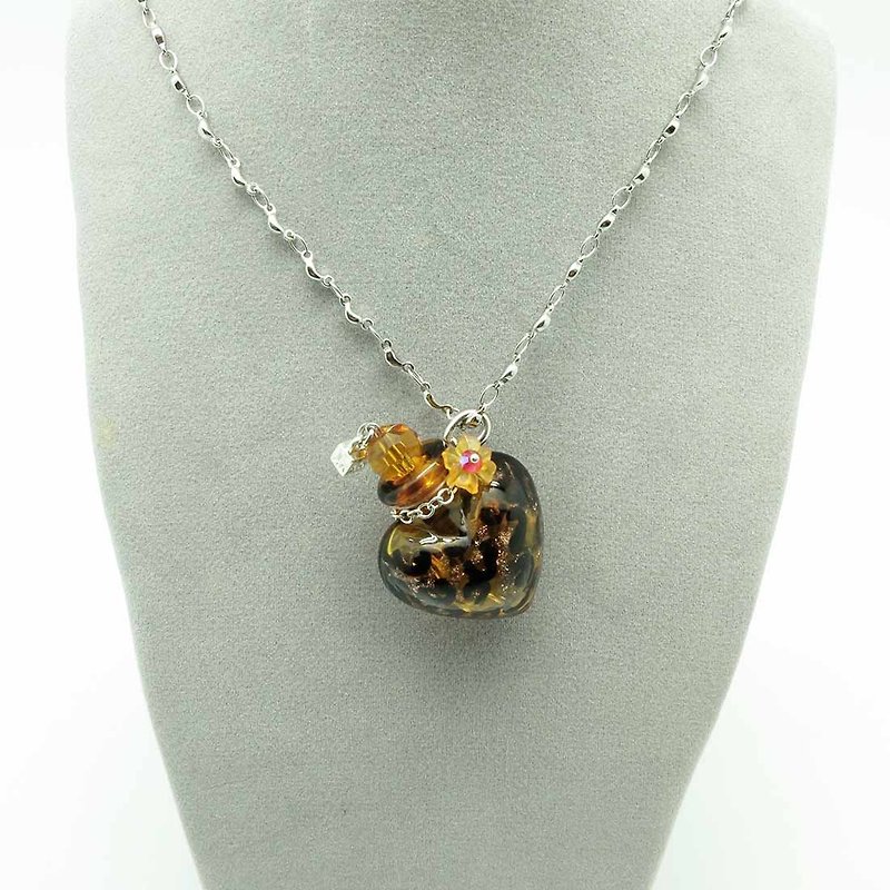 Diffuser Necklace Fashion Love Leopard Print Colored Aroma Vial Liuli Art Glass - Necklaces - Colored Glass Brown