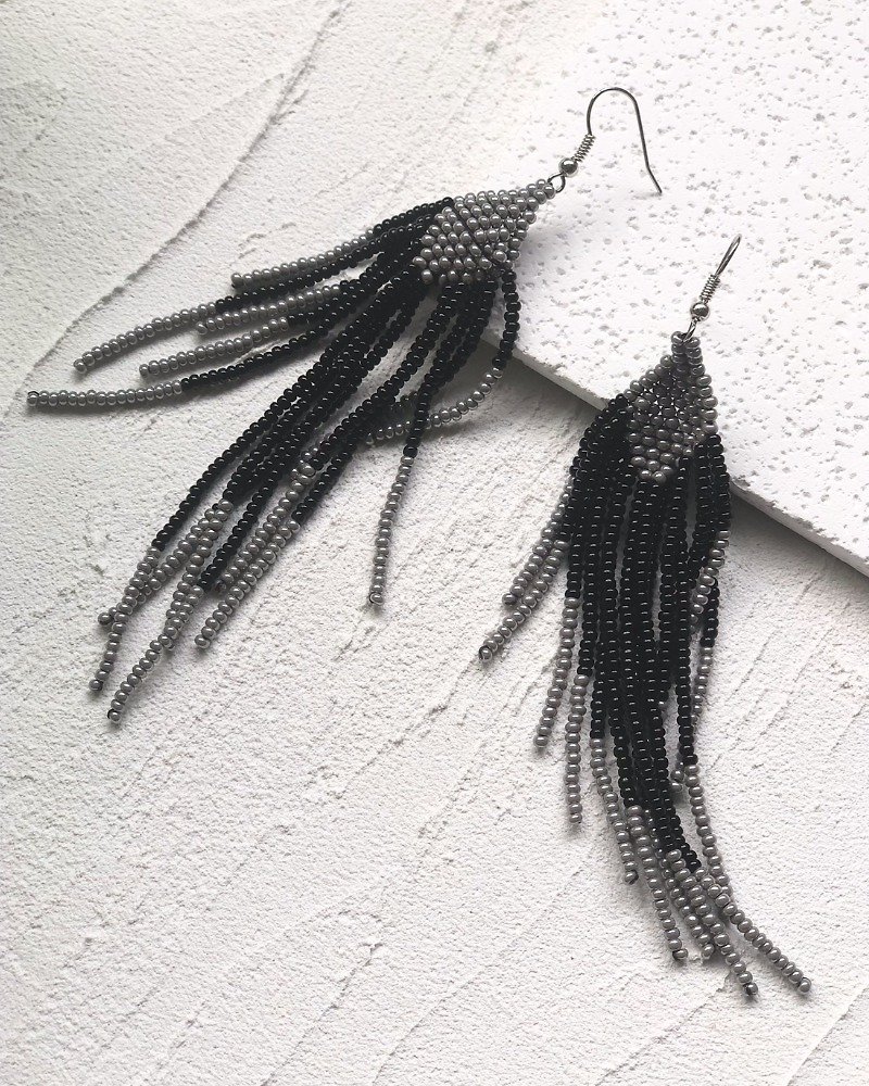 Amazon Forgiveness Collection - Feather Series - Gradient sliver and black - Earrings & Clip-ons - Other Materials Black