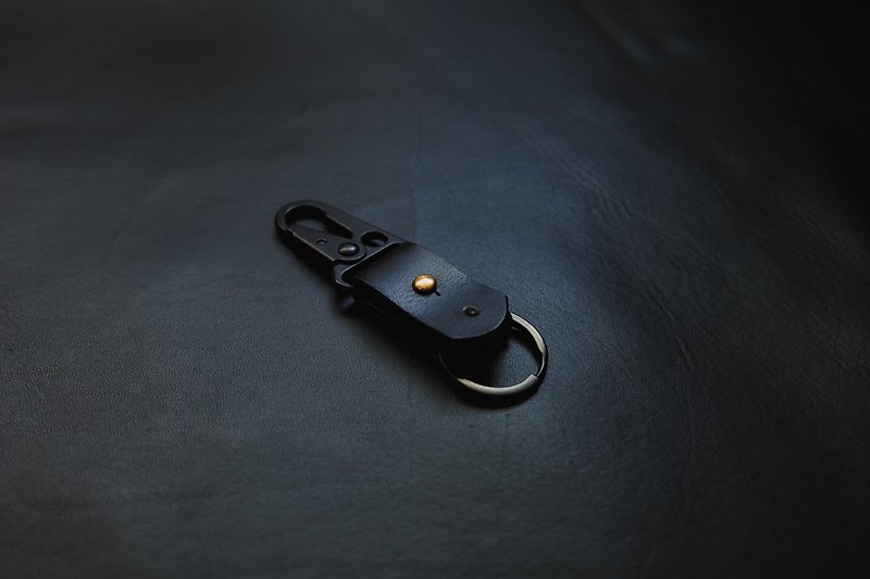 真皮 鑰匙圈/鎖匙扣 黑色 - 從頭黑到腳趾皮革鑰匙圈