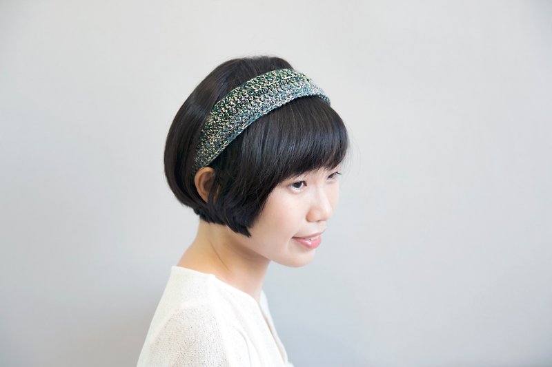 Crochet Headband-Blue Grey/Moss Green - Headbands - Cotton & Hemp Blue