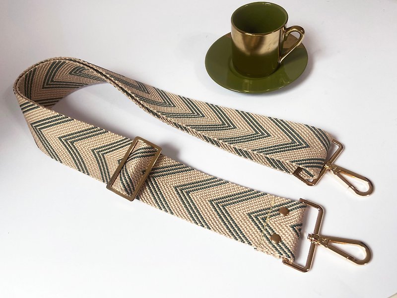 2 inch  Jacquard Webbing strap ,Replacement Bag Strap. Adjustable straps - กระเป๋าถือ - ผ้าฝ้าย/ผ้าลินิน สีเขียว