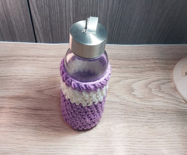 cover bottle violet and white yarn crochet handmade - Shop luckyhandmade246  Other - Pinkoi