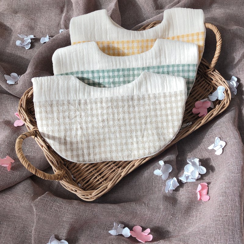 嬰兒圍兜格子圍兜 - 口水肩/圍兜 - 棉．麻 黃色