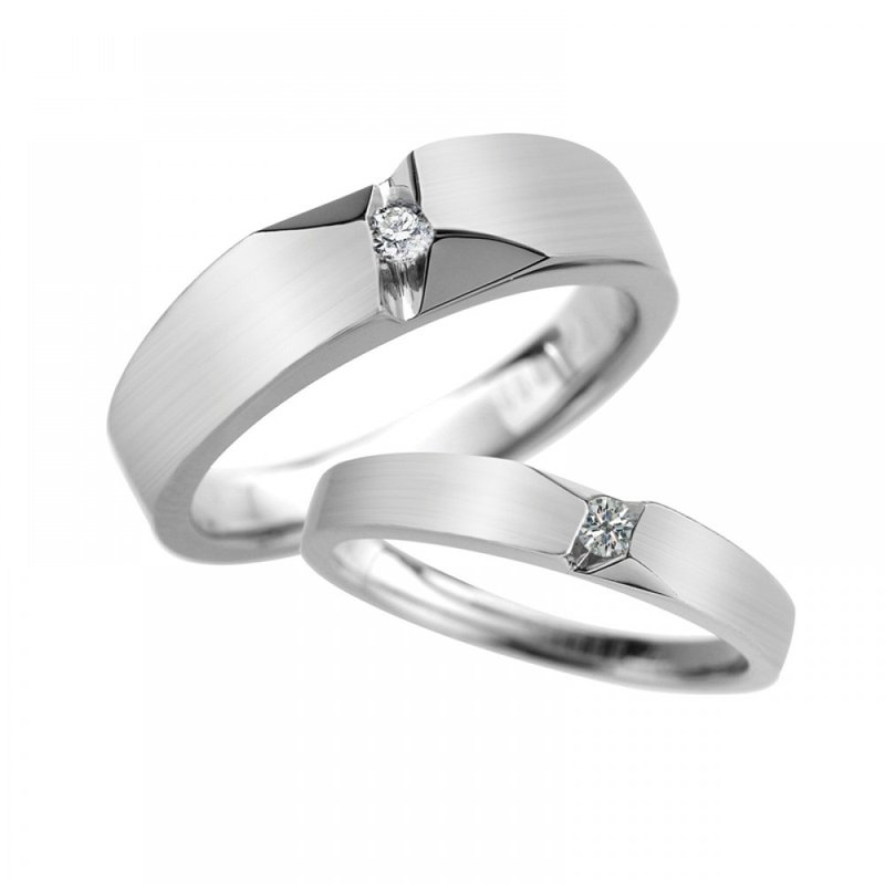 結婚對戒/情侶對戒 鑽石白鋼戒 超完美戀人 - 對戒 - 鑽石 銀色