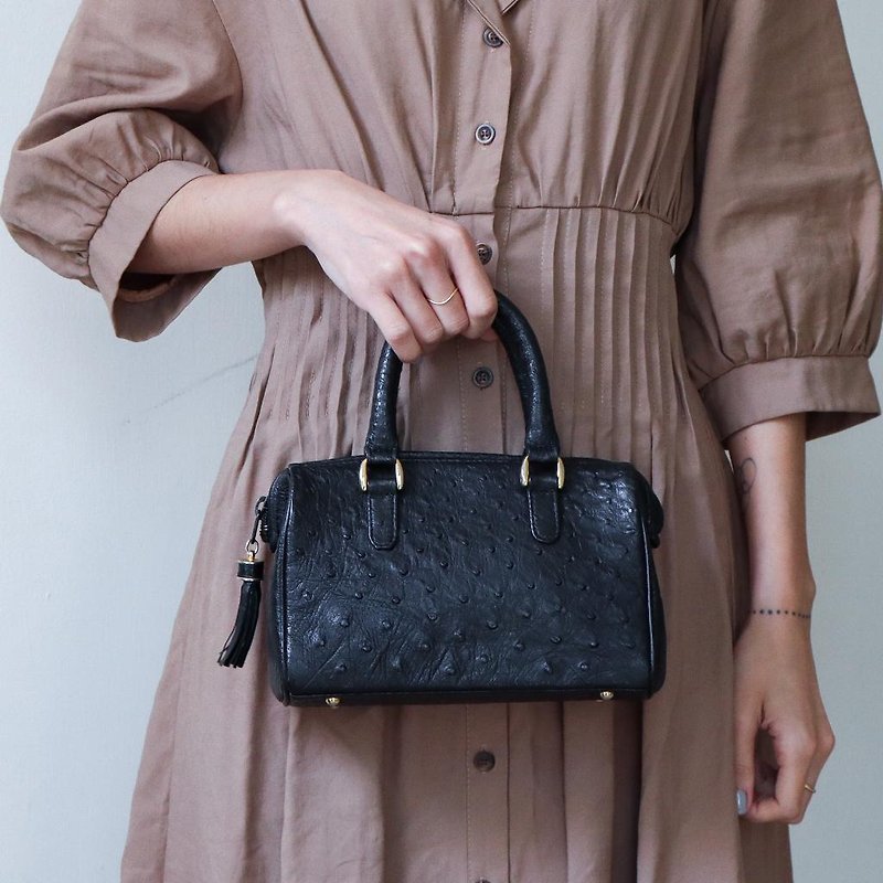 Vintage Ostrich Leather Handbag - Handbags & Totes - Genuine Leather Black