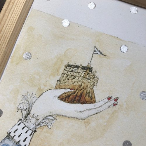 Von's Cosmos 艸方畫館 艸方作品-輕巧系列 蘇格蘭城堡 手繪銀金點點 輕展畫 佈置擺設