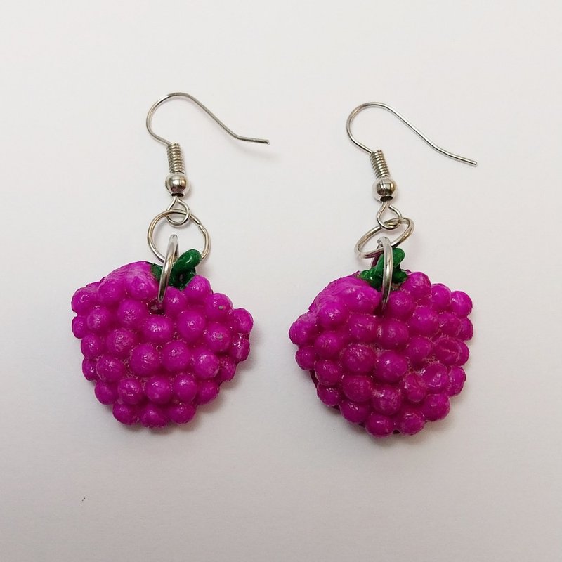 Grape Violet Color Earring Handmade Air Dry Clay Eco Friendly Stainless Hook - Earrings & Clip-ons - Clay Purple