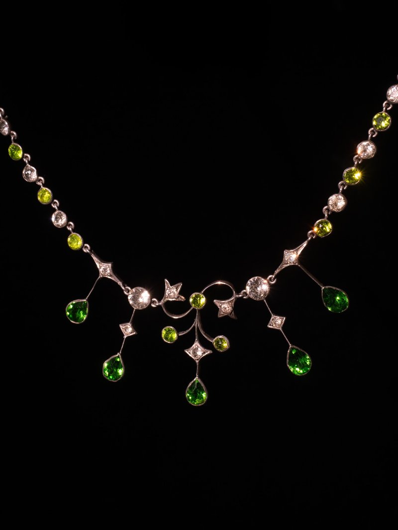 1910s British Edwardian Emerald Star Necklace - สร้อยคอ - เงิน สีเขียว