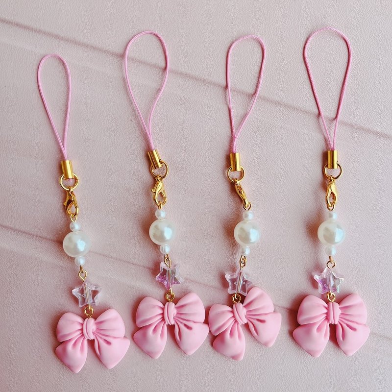 Pink bow keychain | Sweet style mobile phone charm, cute, handmade - 吊飾/掛飾 - 樹脂 