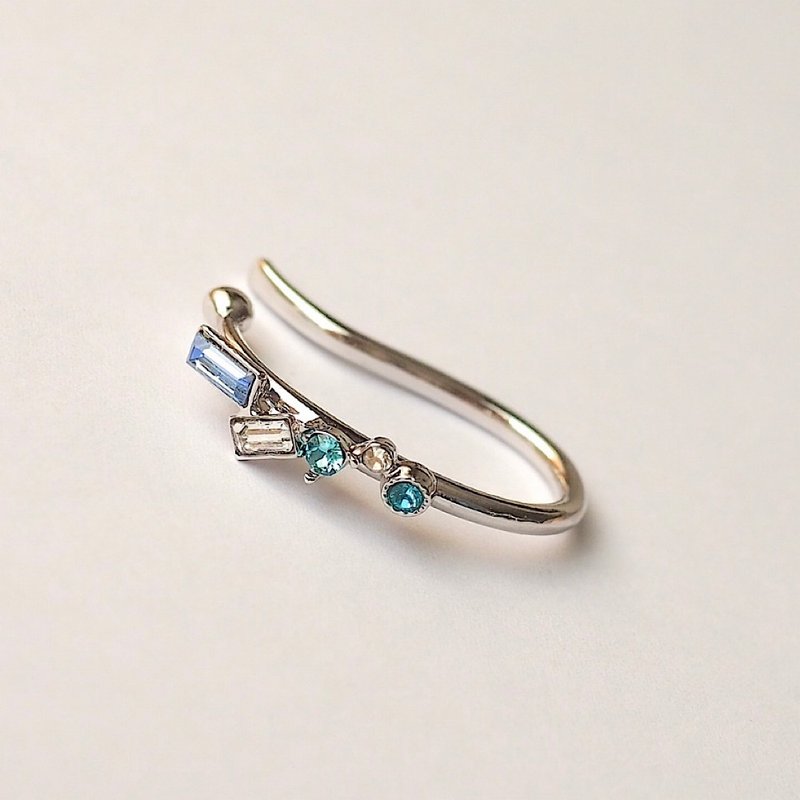 Refreshing aquamarine-colored ear cuff ( for one ear ) - ต่างหู - โลหะ สีน้ำเงิน