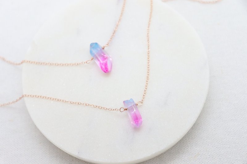 (14KGF) Minimalist Natural Small Rock Crystal Necklace Healing Gemstone Necklace - 項鍊 - 寶石 多色