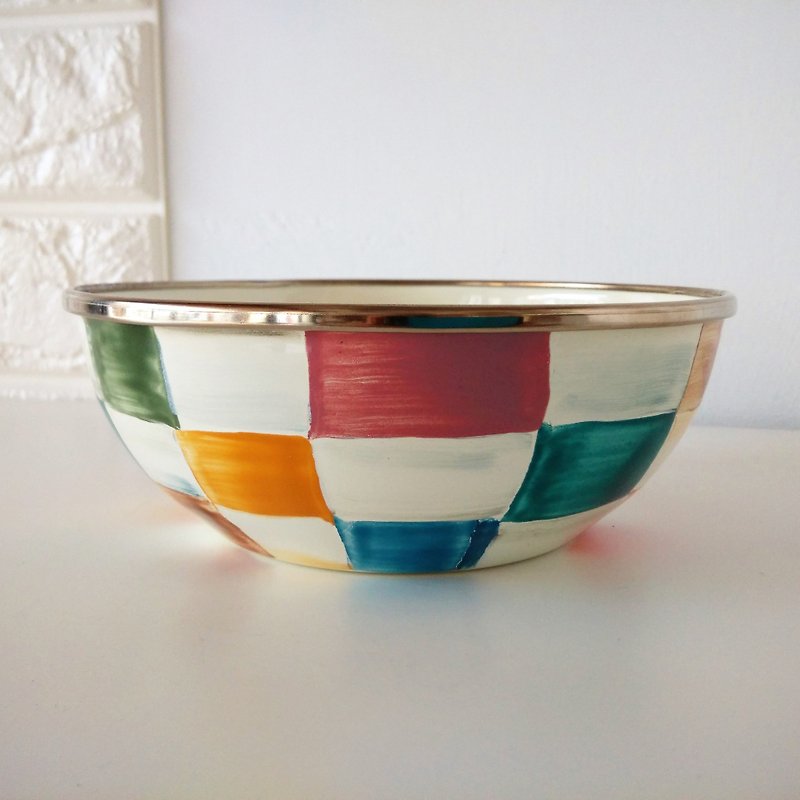 Colored plaid painted bowl - Bowls - Enamel Multicolor