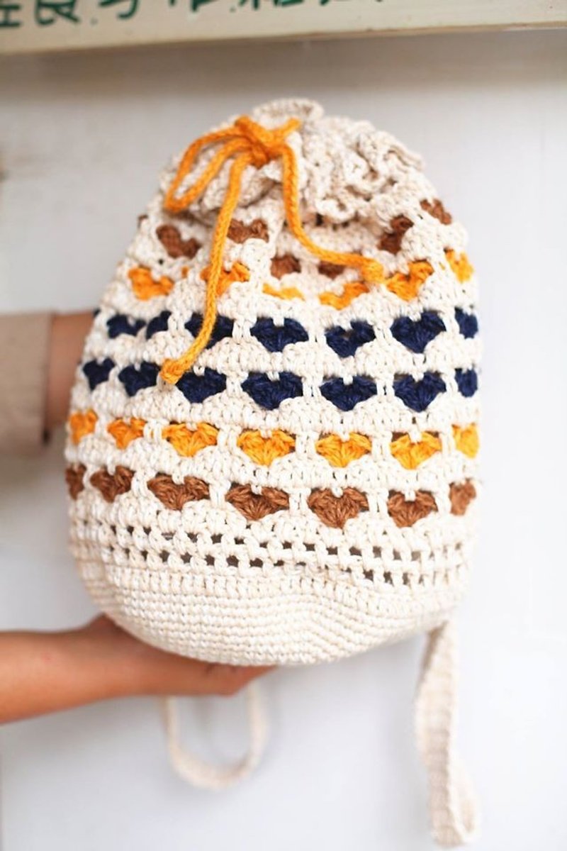 [Good day] handcrafted summer BOHO love knitted backpack - กระเป๋าเป้สะพายหลัง - วัสดุอื่นๆ สีส้ม