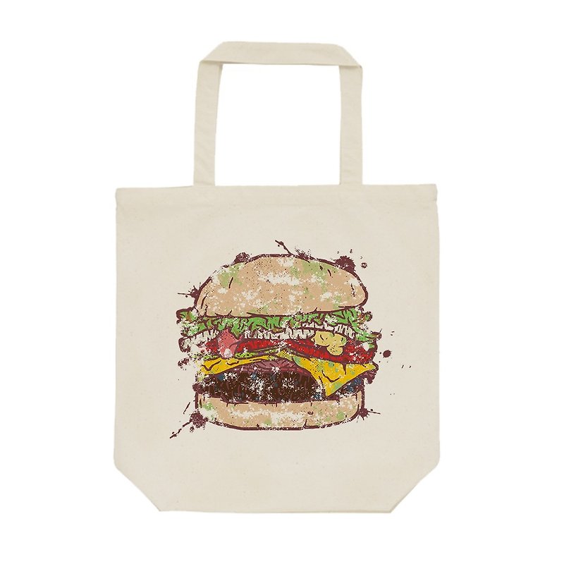 tote bag / Damage Burger - กระเป๋าถือ - ผ้าฝ้าย/ผ้าลินิน สีกากี