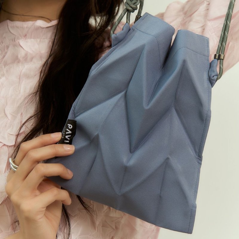 【PAVI STUDIO】Mini Thai design shoulder bag-Mist Blue - กระเป๋าแมสเซนเจอร์ - เส้นใยสังเคราะห์ สีน้ำเงิน