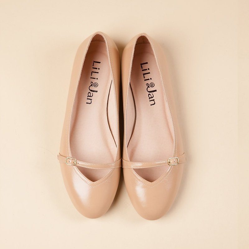 [Essence of elegance] full leather simple lace Hepburn flat shoes _ cream nude skin - รองเท้าอ็อกฟอร์ดผู้หญิง - หนังแท้ สีส้ม