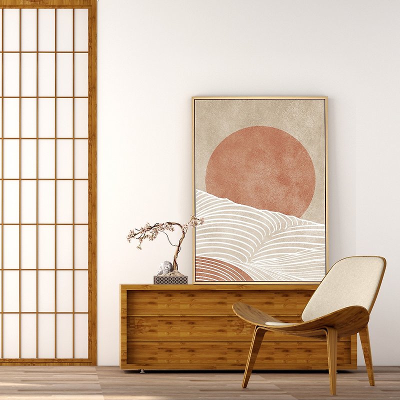 Sun II - Warm color line Japanese style hanging picture - โปสเตอร์ - ผ้าฝ้าย/ผ้าลินิน สีกากี