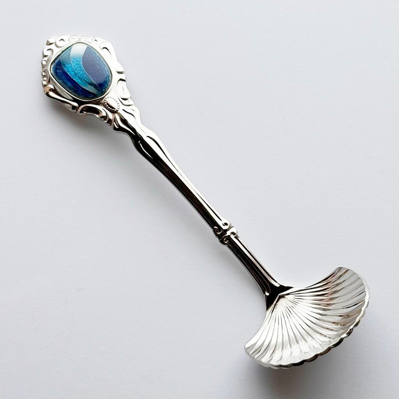 アンティークシュガースプーン【Marine Blue】七宝焼のスプーン 純銀胎有線七宝 - 刀叉/湯匙/餐具組 - 玻璃 藍色