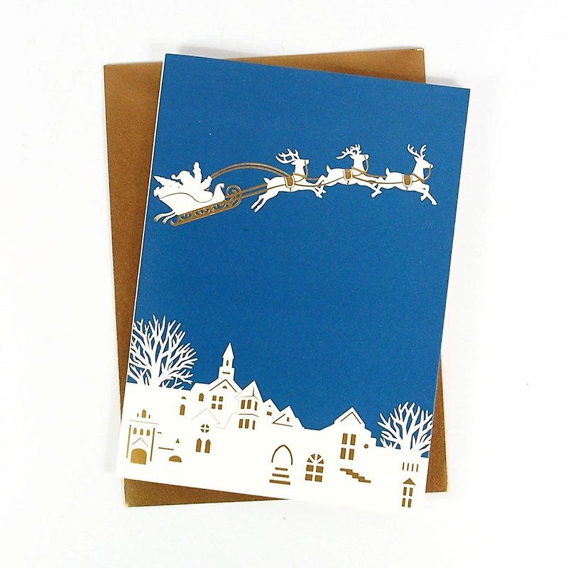 飛躍雪橇隊伍【Up With Paper Luxe-立體卡片 聖誕節系列】 - 心意卡/卡片 - 紙 藍色