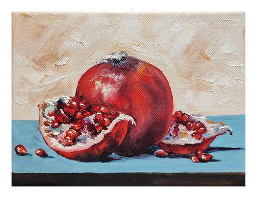 PaintingsFromIrina 石榴 Pomegranate, 家居裝飾畫 Fruits Painting, Original Art, Hand-Painted Painting 掛畫 靜物