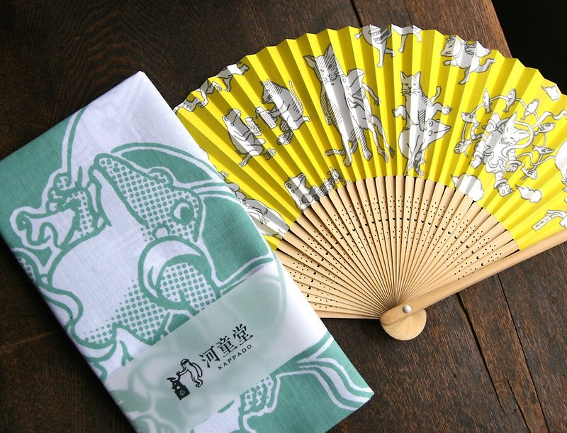 Folding fan set - ผ้าพันคอ - ผ้าฝ้าย/ผ้าลินิน สีเหลือง