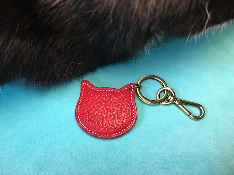 紅色版貓咪鑰匙圈 - 鑰匙圈/鑰匙包 - 真皮 紅色