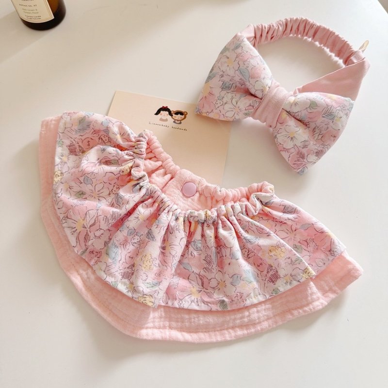 Spot literary smash flower full moon gift box handmade lotus leaf bib + baby headband baby gift full moon - ของขวัญวันครบรอบ - ผ้าฝ้าย/ผ้าลินิน 