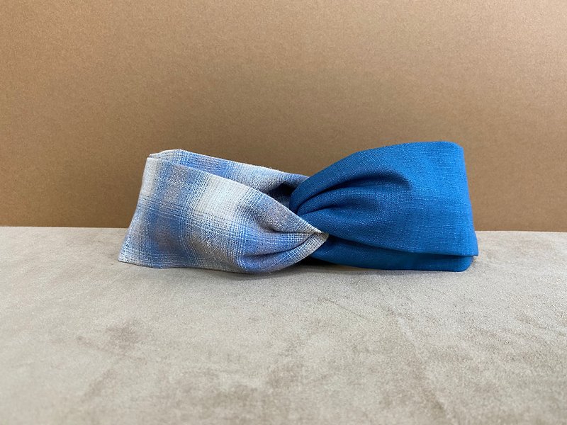 Double headband / sparkling - blue / Japanese pre-dyed cloth - ที่คาดผม - ผ้าฝ้าย/ผ้าลินิน สีน้ำเงิน