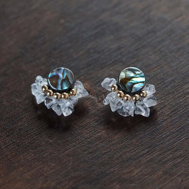 Flare | Abalone Shell x Crystal [Clip-On] Only a few left!! 10% off! - Earrings & Clip-ons - Shell Black