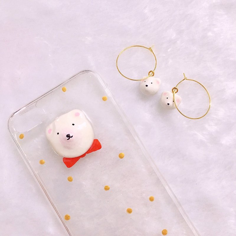 OMO Mo white bear pure hand-painted mobile phone shell soft shell - Phone Cases - Pigment Red