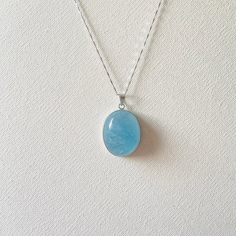 Aquamarine Cabochon Pendant (B) - Necklaces - Crystal Blue
