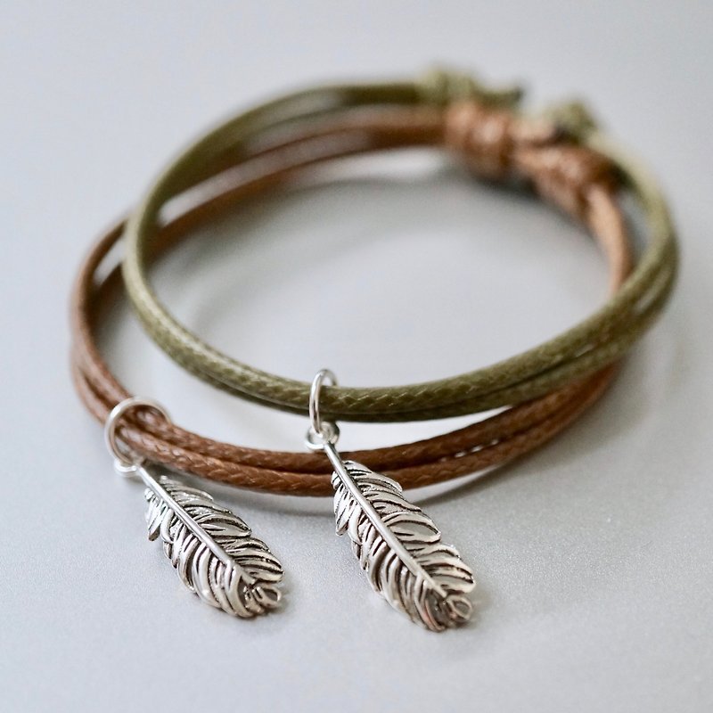 ITS-B817 [Minimal series, walking and dancing] 1 925 silver feather wax rope bracelet. - สร้อยข้อมือ - โลหะ สีเงิน