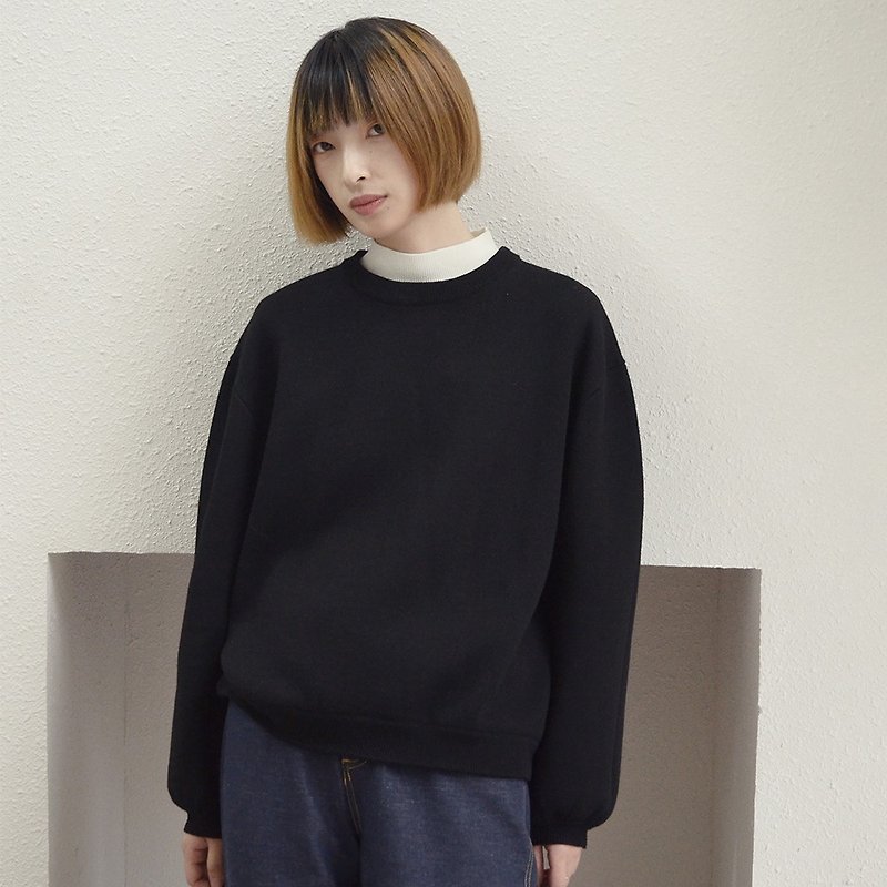 Japanese round neck sports sweater | sweater | autumn and winter models | wool blend | Sora-228 - Women's Sweaters - Wool Black