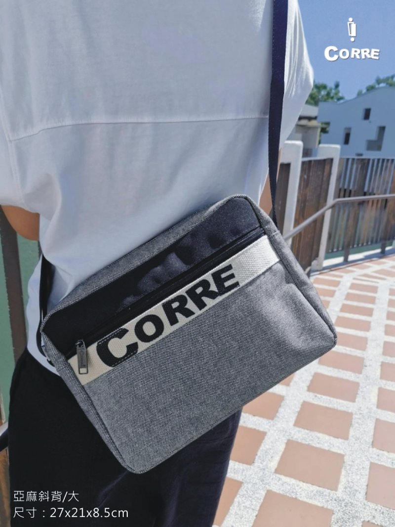 CORRE [LI075] Linen Letter Crossbody Bag-Large - Messenger Bags & Sling Bags - Cotton & Hemp Silver