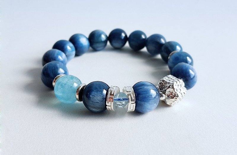 Natural Ore Kyanite Aquamarine Topaz 925 Sterling Silver Bracelet - Bracelets - Gemstone Blue