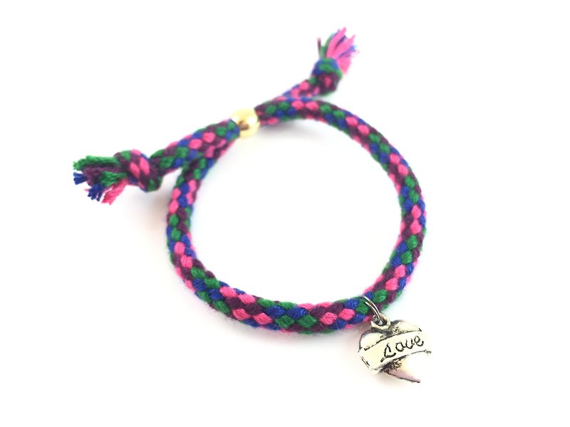Silver Love Love - hand colored rope - Bracelets - Cotton & Hemp Multicolor
