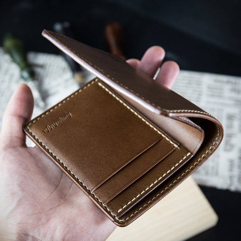 [Customized Gift] [Upright Wallet, Money Clip] Coffee Italian Vegetable Tanned Leather Lettering M - Wallets - Genuine Leather Multicolor