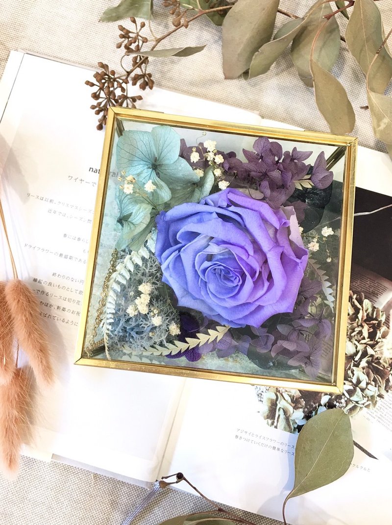 Preserved Flower Glass Jewelry Flower Box / Blue Purple / Card with Carry Bag - Items for Display - Plants & Flowers 