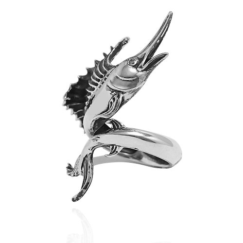 Argent安爵銀飾工房 旗魚 動物 立體造型雕刻 純銀戒指 925銀飾(單只價)