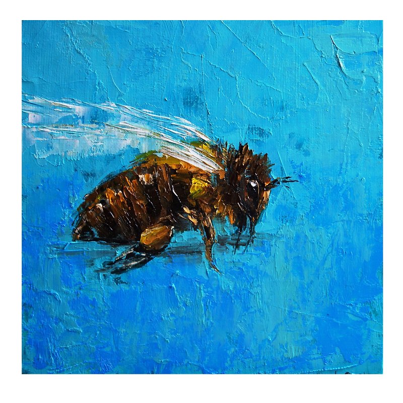 Honey Bee Painting Oil Bumblebees Original Art Insect Artwork Impasto Canvas Art - โปสเตอร์ - สี หลากหลายสี