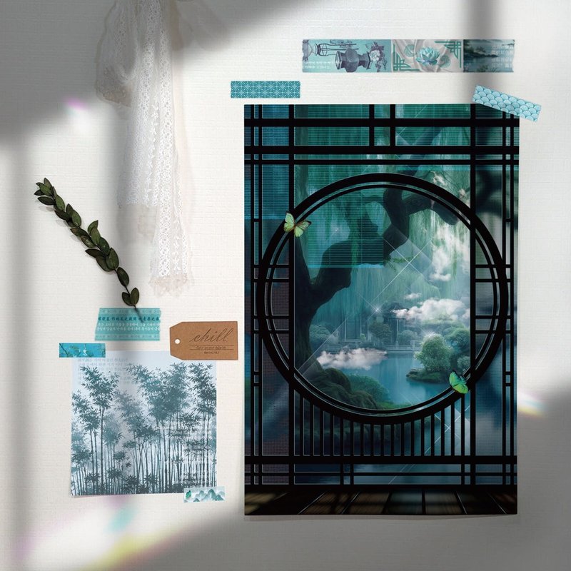 Pavilion of White and Jade A3 Window Poster - Posters - Paper Green